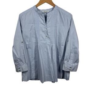 Quintessential‎ Women's XL Blue White Striped Pintucked 3/4 Sleeve Peasant Top